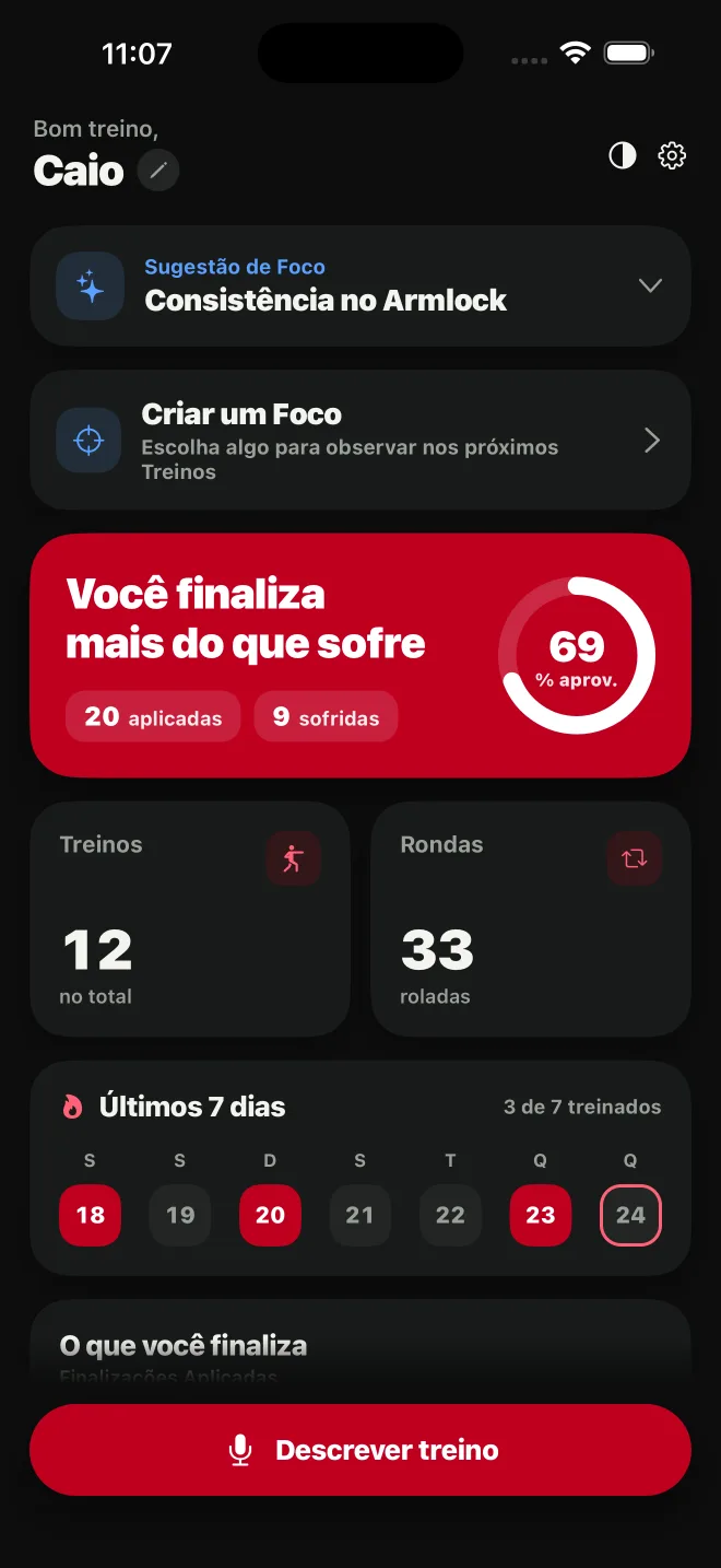 Tela inicial do meujogo no tema escuro.